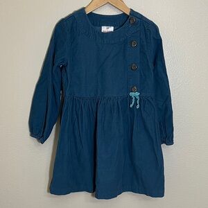 Hanna Andersson Blue Cotton Button Detail Long Sleeve Dress